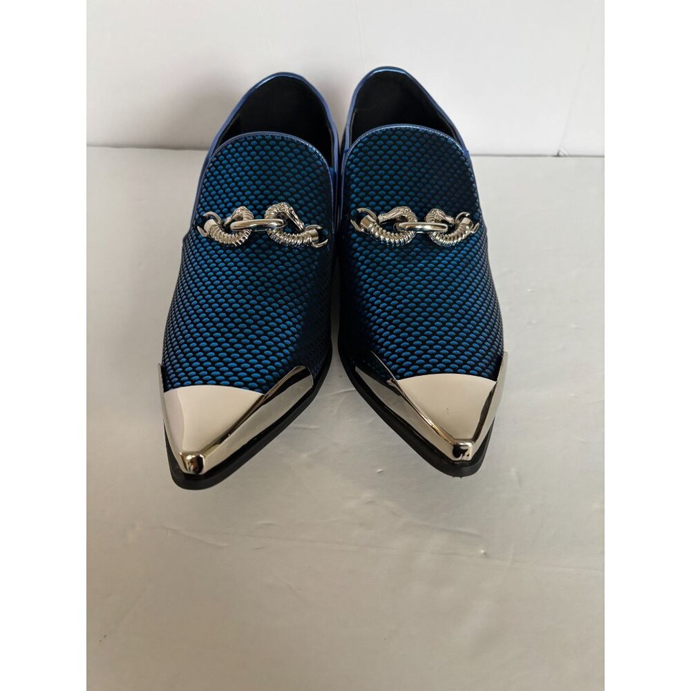Parrazo Premium Cristiano 05 Mens Dress Loafers 9.5 Blue Black Pointy Metal Tip - Picture 8 of 13